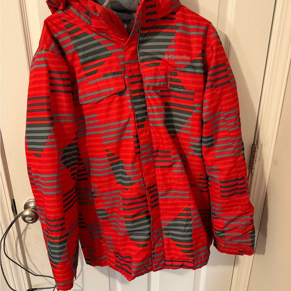 Columbia Kids Red and Gray Striped ski jacket